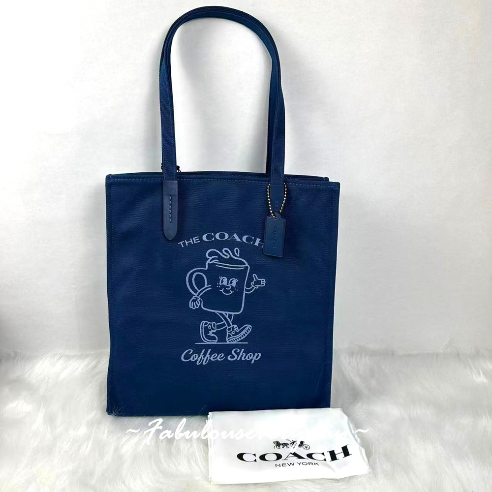 Coach Coffee Shop Canvas Tote Merch Cafe Deep Blue Exclusive Limited CS484 NWT